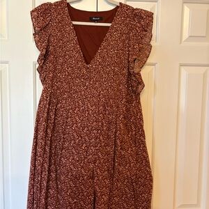 Maeve Ruffled Short Sleeve V-Neck Floral Midi Dress - Rust